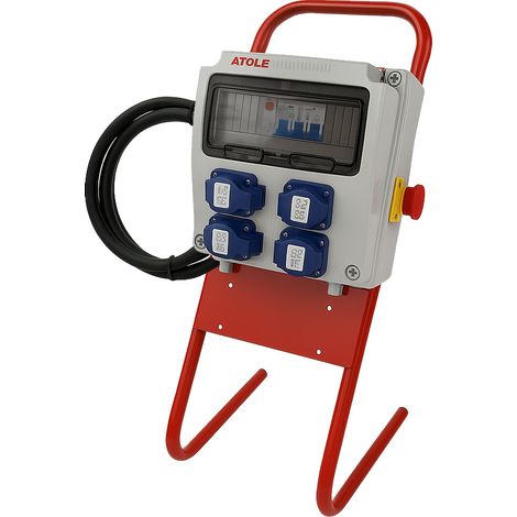 Coffret de Chantier précablé 16A Monophasé avec support en métal - 9 modules - Coffret Électrique, protection différentielle, arrêt d'urgence ATOLE