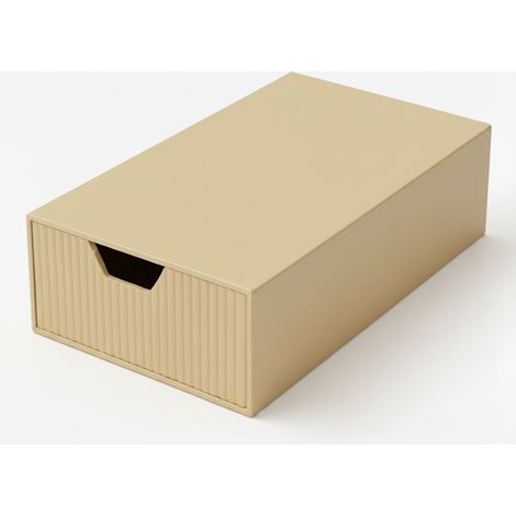 Beige Aufbewahrungsbox mit ausziehbarer Schublade für Schmuck und Kabel
