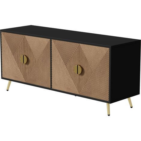 Sideboard 160 cm mit 4 Türen, gebürsteten goldfarbenen Griffen und glänzenden Goldbeinen (1/5)