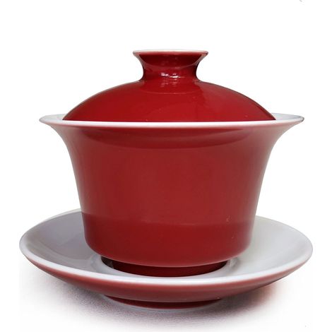 Gaiwan Tasse à thé en porcelaine émaillée blanche avec couvercle et soucoupe Motif sancai chinois Rouge 150 ml (1/5)
