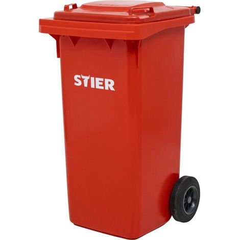 Poubelle grande capacité à 2 roues STIER, 120 l, rouge, lxPxH 475x550x930 mm
