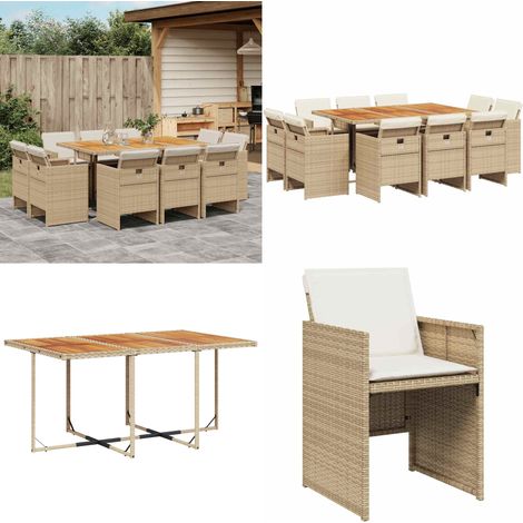 11-tlg. Garten-Essgruppe mit Kissen Beige Poly Rattan - Gartengestell - Gartenmöbelset - Outdoor Möbel - Terrassenmöbel - Esstisch - Home & Living (1/5)