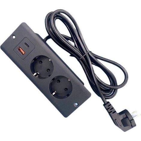 Multiprise encastrable - - 2 prises de courant - 1 port USB - 1 prise USB-C PD20W - Câble 1,5 m