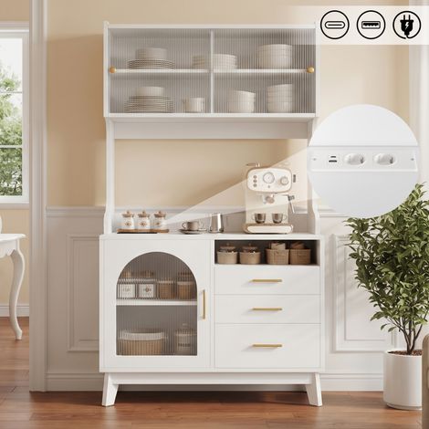 Credenza alta per sala da pranzo 100,5 x 40 x 178 cm bianca con prese integrate USB-C e USB-A (1/5)