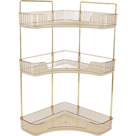 Étagère à maquillage à 3 niveaux, couleur ambre, rangement d'angle pour salle de bain, idéale pour les cosmétiques et les soins de la peau. (1/5)