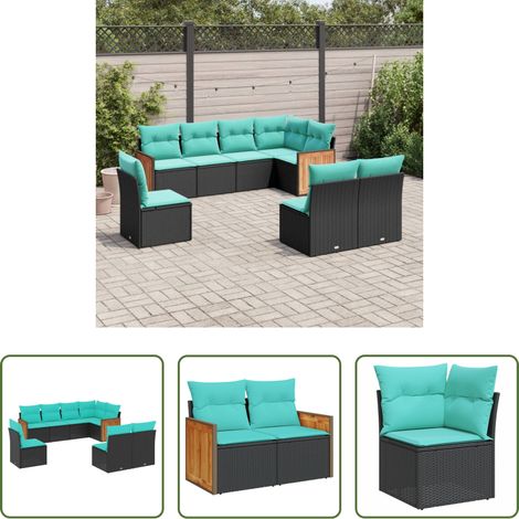 vidaXL Canapé en résine - Salon de jardin 8 pcs avec coussins noir résine tressée (1/5)