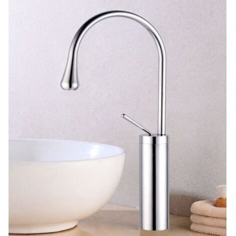 Robinet de Lavabo Moderne Haut Mitigeur Monocommande Design Créatif pour Salle de Bain Cuisine avec Tuyau G3/8 Chrome (1/4)
