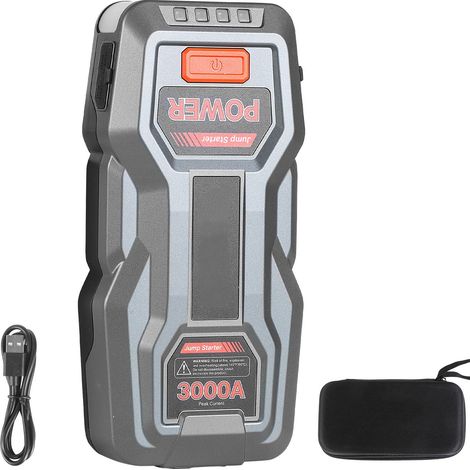 Démarreur de secours 3000A, batterie portable 12V pour voiture, booster de démarrage avec lampe torche 3 modes et câbles, compatible moteurs essence 9L et diesel 7L. (1/5)