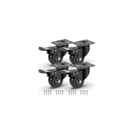 4 ruedas giratorias para muebles de 50 mm (2") con freno y tornillos - 50 mm, máx. 280 kg - Ruedas resistentes para marcar suelos - Ruedas de goma para carros - Negro - Crezuo (1/4)