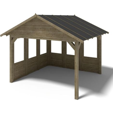 Gazebo da giardino in legno pergola 4.04x4.04 m con pannelli - Impregnata - ALT126 (1/5)