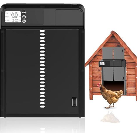 Porte Automatique de poulailler, porte de poulet en aluminium avec minuterie, fonctionnalité anti-pincement. Porte de poulailler automatique étanche, alimentée par batterie, ouvre-porte électrique pou (1/3)