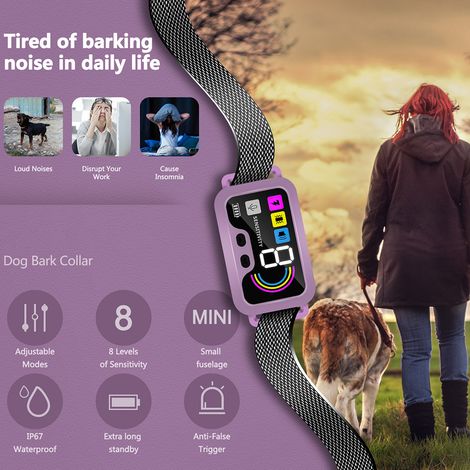 Collier de dressage pour chiens avec écran couleur, intelligent et étanche IP67, rechargeable, avec modes bip, vibration et bip + vibration, 8 niveaux de sensibilité réglables, pour chiens de petite, (1/2)