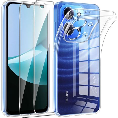Coque pour Xiaomi Redmi 15C 4G/5G/Poco C85 avec 2 Pièces Protection Écran Verre Trempé,Ultra Transparente Silicone en Gel TPU Souple pour Redmi 15C 5G/4G Couqe,Antichoc Anti-Jaune Etui Bumper (1/5)
