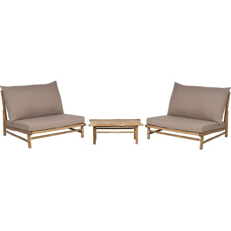 Garden Lounge Set with Table 2 Seater TODI Bamboo Wood Taupe