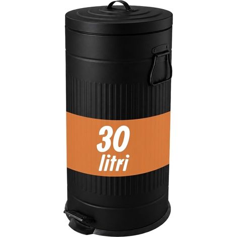 Relaxdays pattumiera, 30 l, cucina, secchio interno estraibile, pedale, Softclose, metallo, pattumiera retrò, nera (1/5)