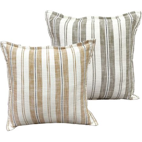 Housse de coussin recto-verso 100% coton rayures tapissier LOURMARIN Jaune Ocre 60x60 cm