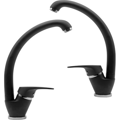 Set 2 pezzi miscelatore ottone nero lavello cucina oslo erogazione orientabile (1/5)