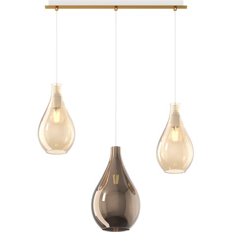 Lampadario Contemporaneo Drop 2.0 Metallo Ottone Vetro Ambra-Bronzo 3 Luci E27