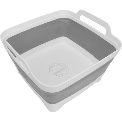 Évier pliable RV, bassine escamotable pour vaisselle, cuve rétractable avec bouchon d'évacuation et poignée latérale, rangement cuisine, lot de 1, grise (1/5)