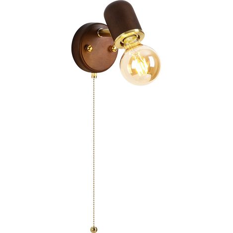 Vintage Wandleuchte aus Massivholz mit Schalter – Minimalistische Nachttischlampe mit Kabel, Warmes Licht für Wohnzimmer, Flur, Balkon und Café (Modell 6280)-lsw (1/3)