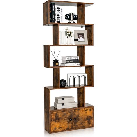 5-tier Bookcase Industrial S-Shaped Bookshelf Storage Display Rack with Cabinet (1/5)
