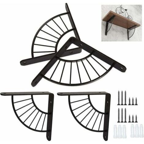4PCS Support d'étagère Murale Noire 150×150MM Robuste Equerre Metal Etagere Support Etagere Mural Fixation pour Etagere Murale - Charge Maximale 50KG (1/5)