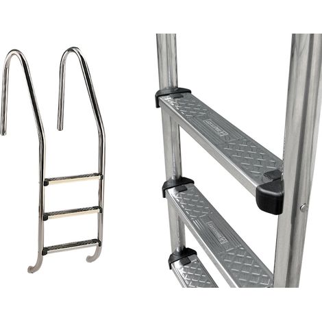 Astralpool – Échelle de piscine inox 3 marches – Tubes Ø 43 mm – Marches 50 cm avec quadrillage antidérapant – Fixation incluse (1/3)