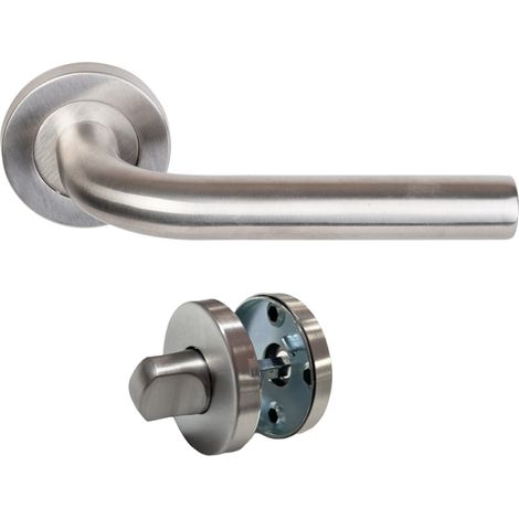 Coppia di Maniglie KLOSE Besser con Rosette, modello “Elsa” a L, in acciaio inox 304  +1 Coppia di coccarde di condanna
