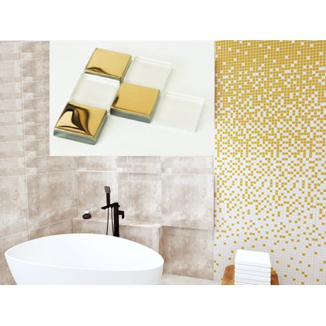 Ilcom set 8 pezzi 30cm x 30cm mosaico di vetro per bagno e cucina - Gold fog (1/2)