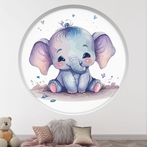 Stickers Trompe l'oeil Arche ronde Enfants - Éléphant - Diamètre 40 cm (1/4)