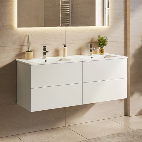 LOMAZOO meuble de salle de bain Nineo blanc brillant - 120 cm - (1/5)