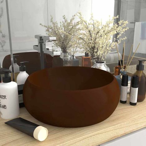 Lavabo rond de luxe Marron foncé mat 40x15 cm Céramique (1/5)