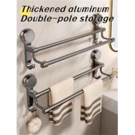 Porte-serviettes à ventouses avec 2 barres, 70 cm, pour salle de bain, douche, cuisine et porte vitrée (1/3)