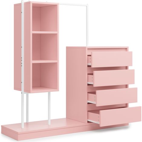 Armadio guardaroba con cassetti e barra appendiabiti, rosa, 140 x 40 x 135 cm (1/5)
