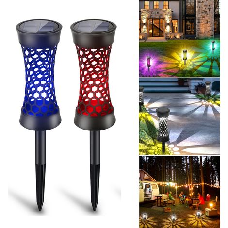 2Pack 7 couleurs solaire pelouse lumière décoration jardin creux pelouse lampe extérieure voie lampadaires étanche lumières solaires (1/5)