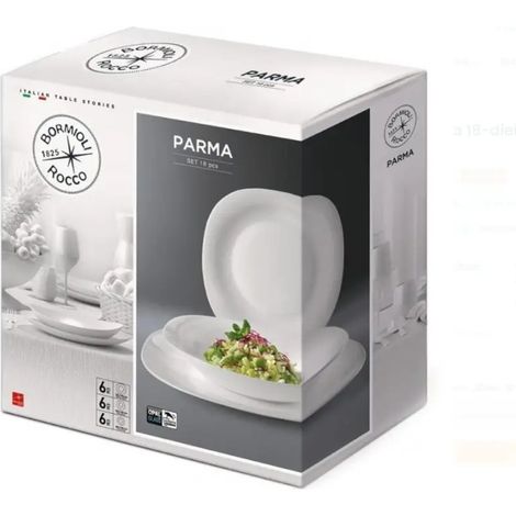 Tafelservice Parma 18-teilig für 6 Personen, quadratisches Design, spülmaschinenfest, mikrowellengeeignet, 27 x 27 cm, 22,5 x 22,5 cm, 20 x 20 cm (1/2)