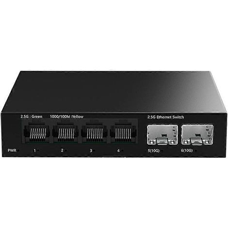 Switch 2,5 GbE 2,5GBASE-T 4 ports RJ45 2,5G avec 2 ports SFP+ 10G, sans ventilateur, Plug and Play, Switch réseau de bureau mural avec prise américaine (1/5)