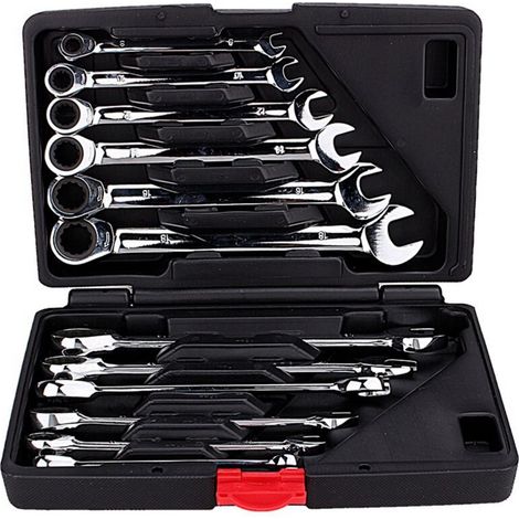 Clé À Cliquet Mixtes, 12PCS Combiné Clé Mixtes a Cliquet 8-19mm Métrique Molette Réversible Mixtes Outil, Tête Fixe (1/5)