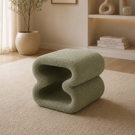 POUF CM 45X44 H. 42 IN TESSUTO EFFETTO BOUCLE' VERDE SALVIA