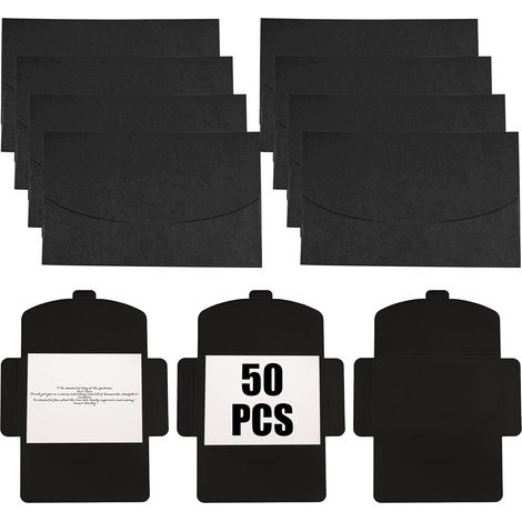 Schwarze Briefumschläge, 50 Stück, Einladungsumschläge, 160 x 105 mm große Umschläge für Hochzeitsvisitenkarten, hübsche handgefertigte Umschläge, klassische Klappumschläge (250 g) (1/5)