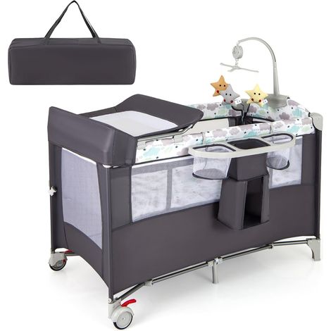 Goplus – Lit parapluie bébé 5-en-1 avec matelas – Hauteur ajustable – Roues verrouillables – Sac de transport inclus – Pour 0-3 ans – Charge 15kg (1/5)