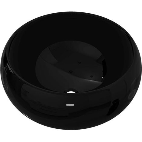 Lavabo rond en céramique noire, 40 x 15 cm