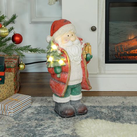 Statuetta di Babbo Natale con albero e regalo, 3 LED bianco caldo, funzionamento a batteria, 50 cm (1/5)