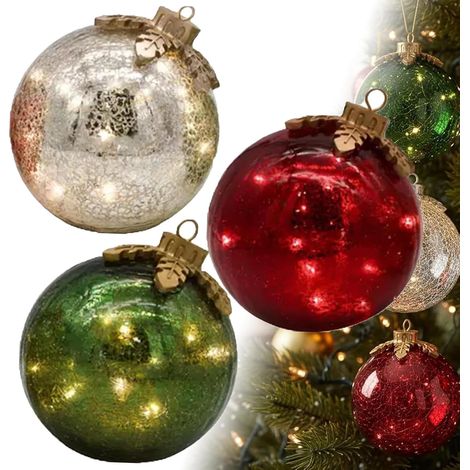 Lot de 3 décorations de Noël pré-éclairées en verre – Boule de cristal à DEL (blanc chaud), lampe décorative pour Noël, maison, fête, centre de table et cheminée (1/5)