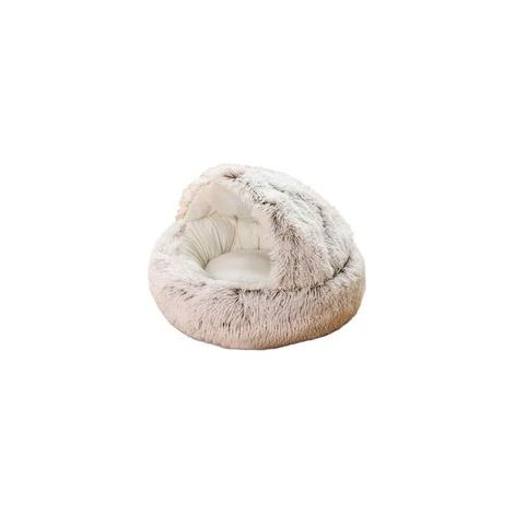 Panier moelleux pour chat, rond, en peluche douce, avec capuche, idéal pour l'hiver, chaud et confortable, antidérapant et lavab (1/5)