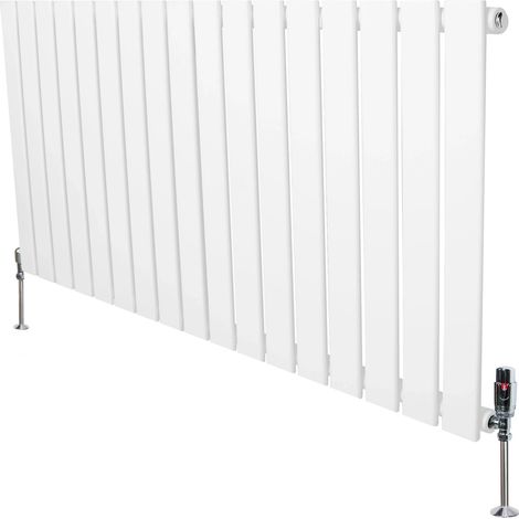 Flat Single Column Radiator & Valves – 600mm x 1190mm – White (1/5)
