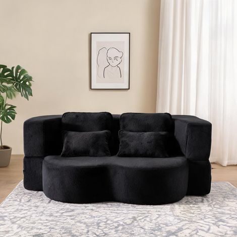 Canapé convertible 2 places noir avec matelas en mousse haute (1/5)
