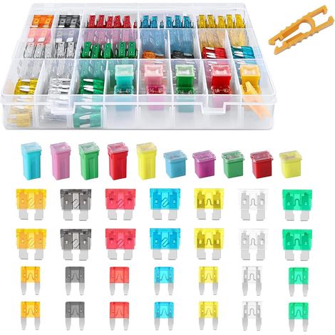250 Pcs Automotive Fuse Set, Includes 120 Standard 120 Mini Blade Fuses and 10 Assorted Rectangular Fuse Boxes for Cars, RVs and Trucks (1/5)