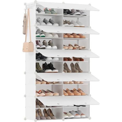 1 Étagère à chaussures, 10 compartiments, Structure acier, Panneaux plastique, Modulable, Pour entrée (1/5)