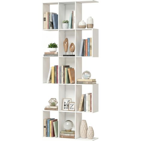 Bibliothèque en forme de S à 5 niveaux pour salon, chambre, bureau, 80 x 24 x 200 cm, blanche (1/5)